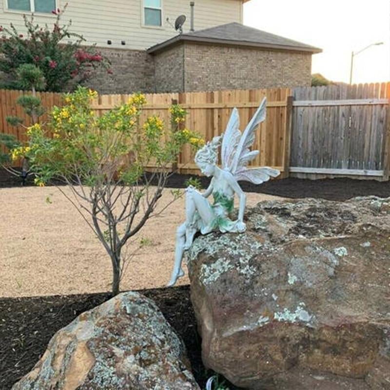 Sitting Fairy Garden Statue with Wings for Yard Patio or Pond