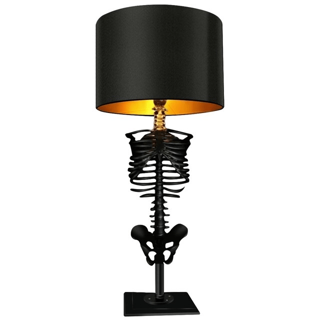 Skeleton Table Lamp Gothic Decor with Gold Interior Shade