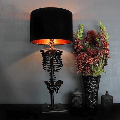 Skeleton Table Lamp Gothic Decor with Gold Interior Shade