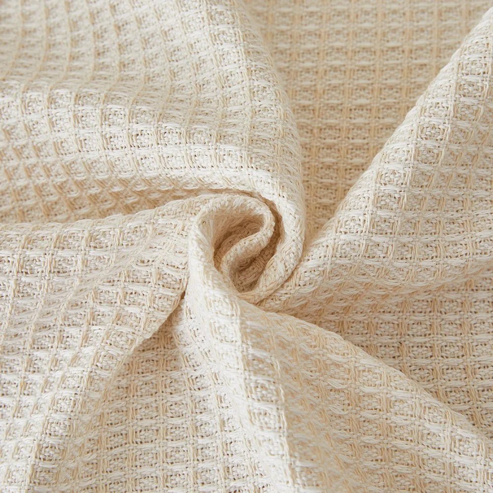 Sofa Cover Throw Blanket with Fringe Trim, Waffle Knit Texture, Machine Washable
