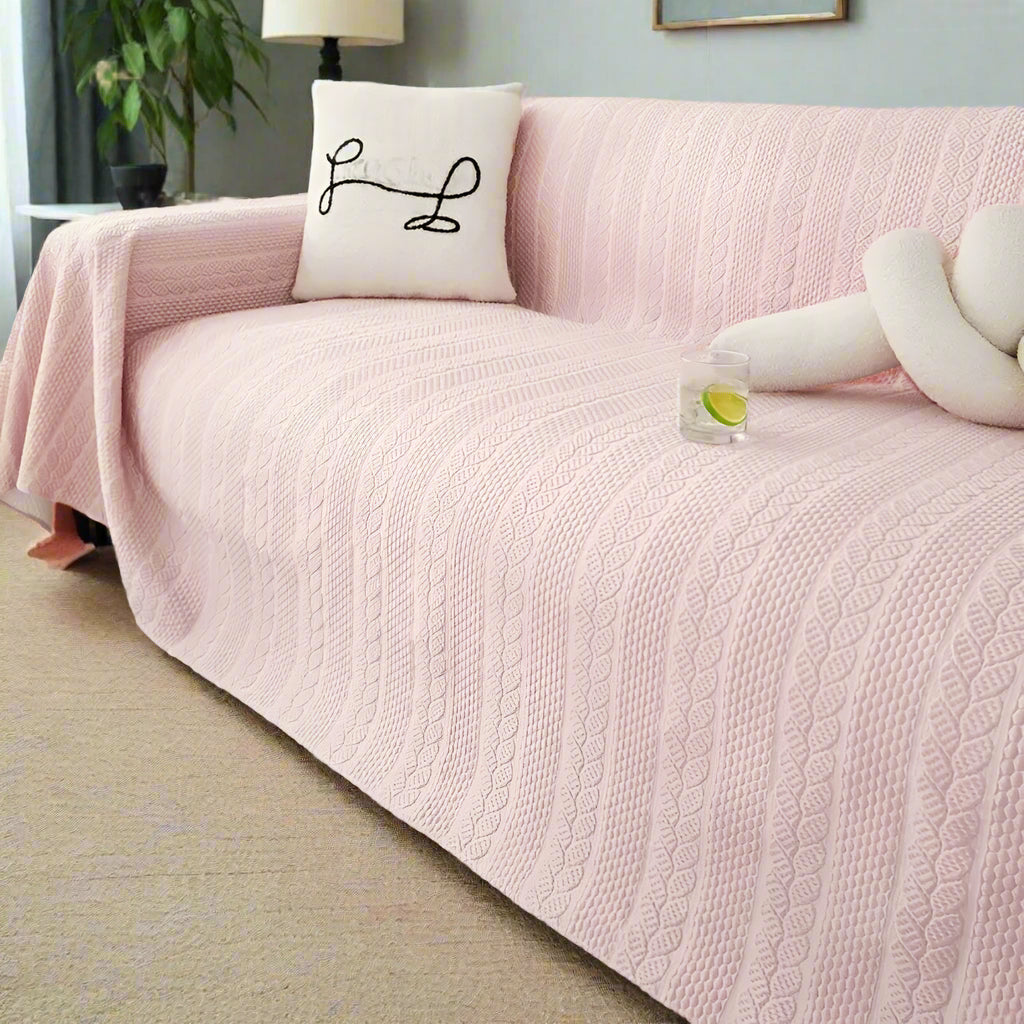 Sofa Cover Throw with Cable Knit Texture and Non-Slip Design for Sofas and Sectionals