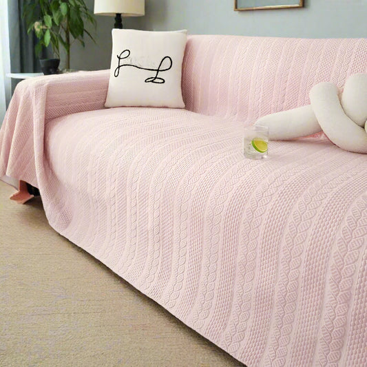 Sofa Cover Throw with Cable Knit Texture and Non-Slip Design for Sofas and Sectionals