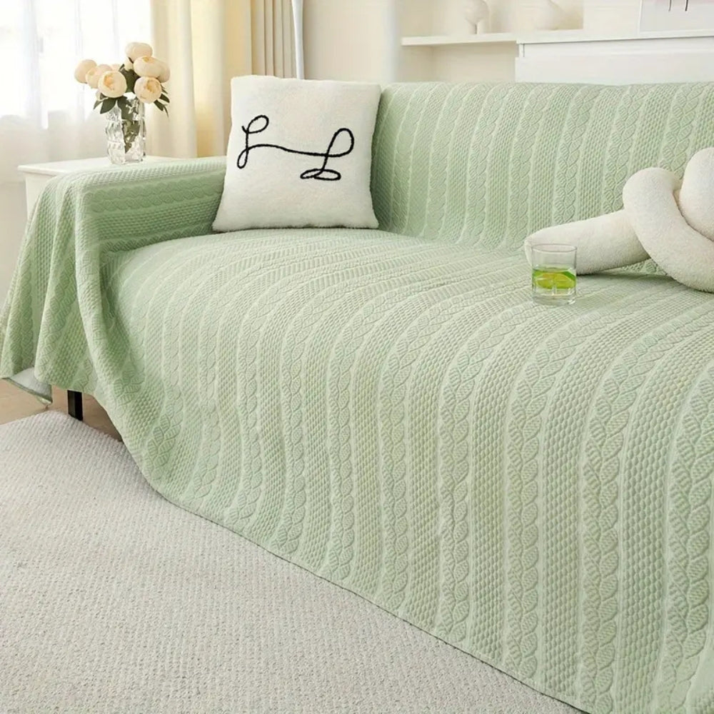 Sofa Cover Throw with Cable Knit Texture and Non-Slip Design for Sofas and Sectionals