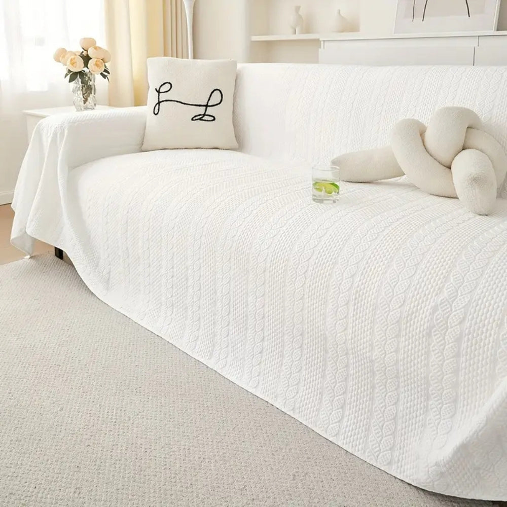 Sofa Cover Throw with Cable Knit Texture and Non-Slip Design for Sofas and Sectionals