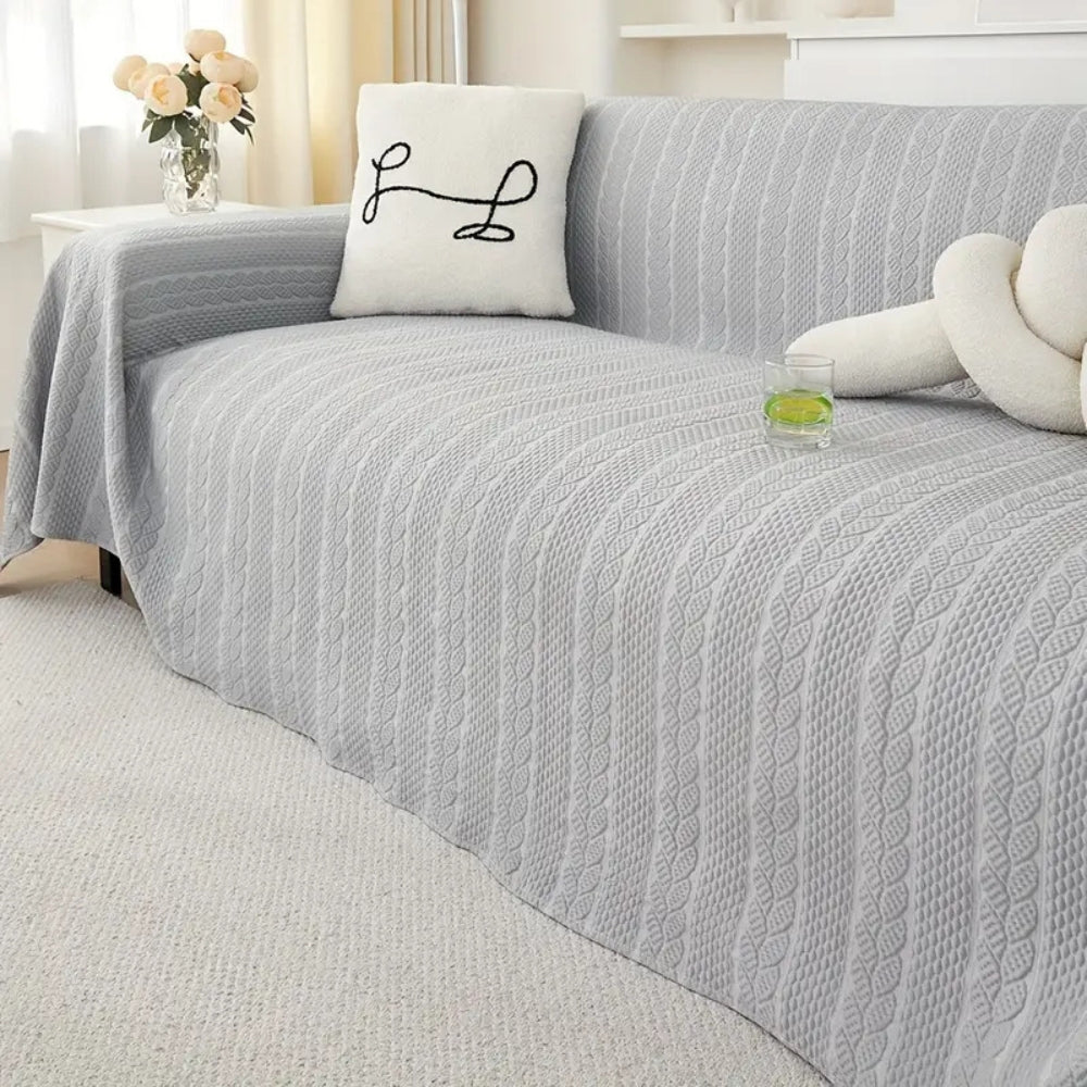 Sofa Cover Throw with Cable Knit Texture and Non-Slip Design for Sofas and Sectionals