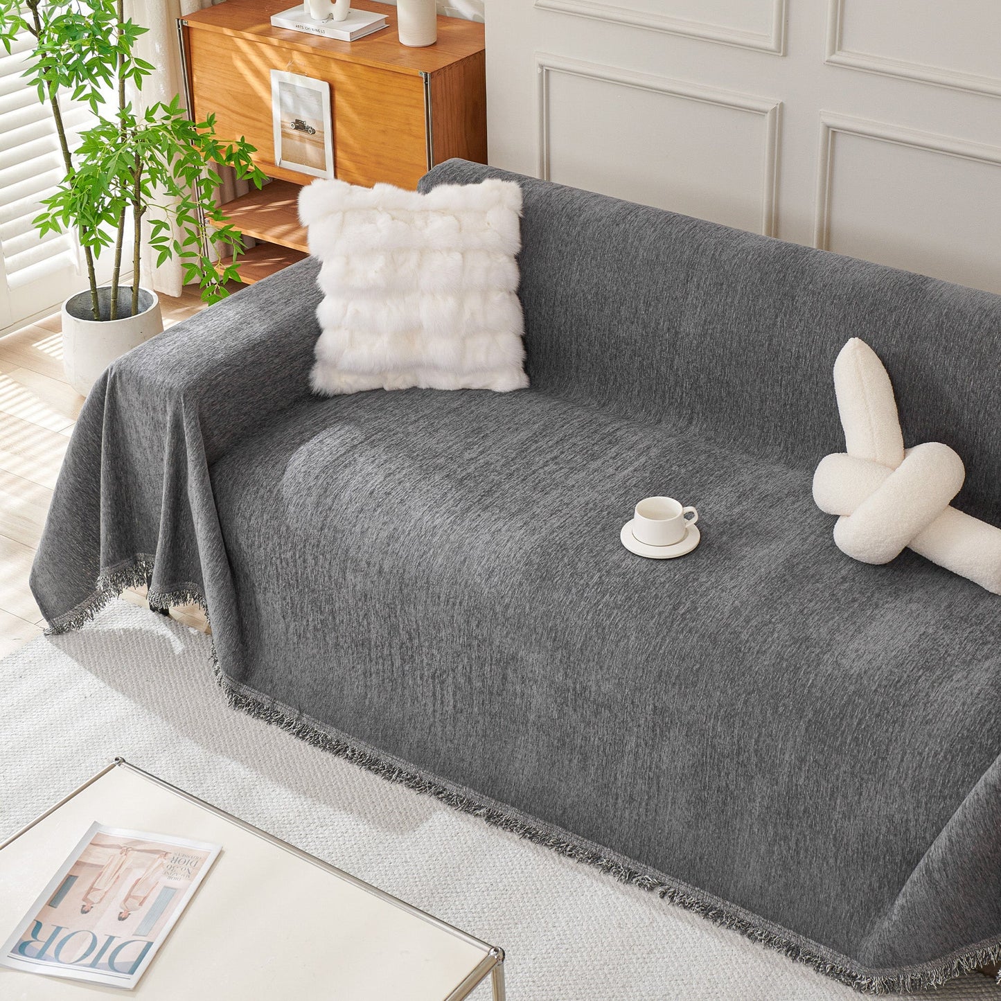 Sofa Cover Throw with Fringe Detail for 2, 3 and 4 Seater Sofas