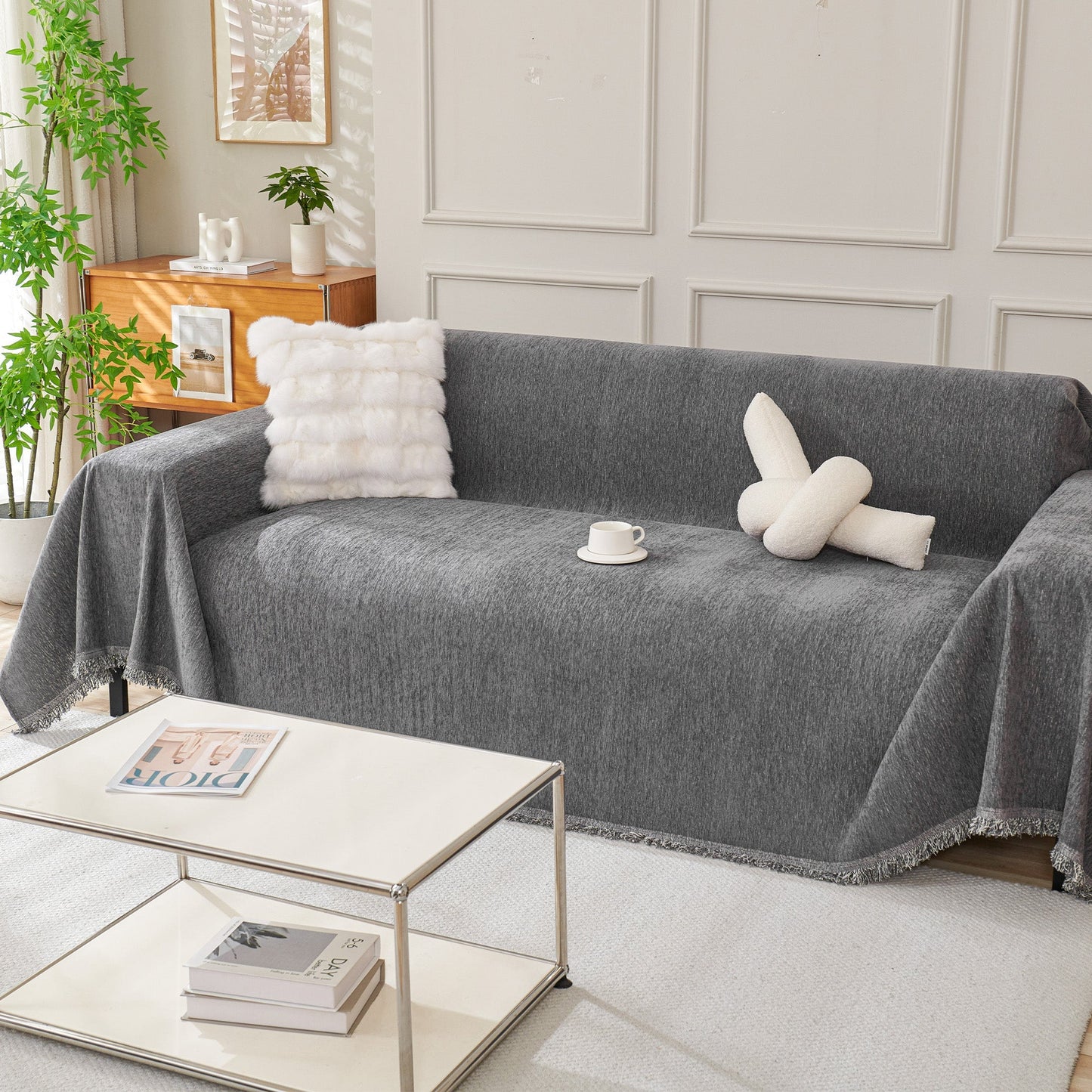 Sofa Cover Throw with Fringe Detail for 2, 3 and 4 Seater Sofas