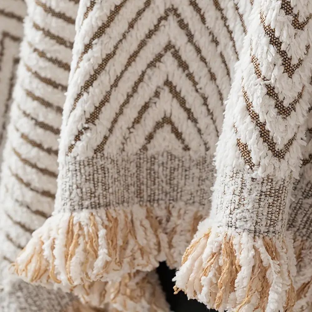 Sofa Cover with Herringbone Pattern and Tassel Trim for Couch Protection