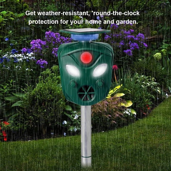 Solar Animal Repeller with Ultrasonic Output and LED Lights
