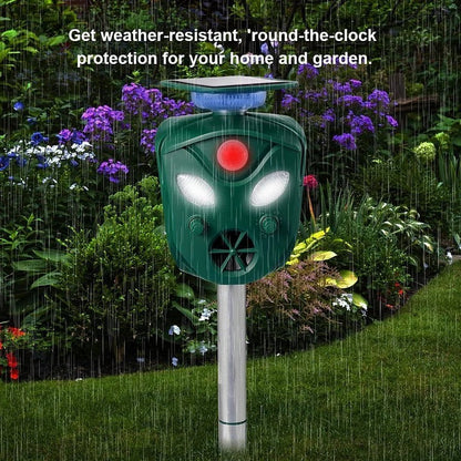 Solar Animal Repeller with Ultrasonic Output and LED Lights