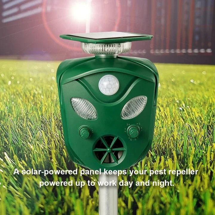 Solar Animal Repeller with Ultrasonic Output and LED Lights