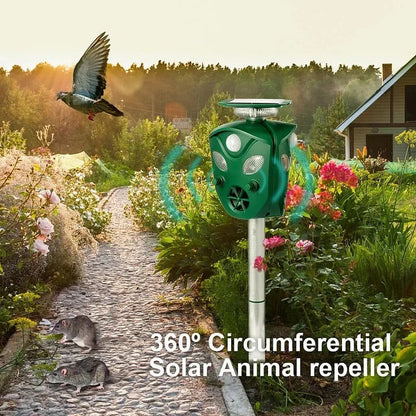 Solar Animal Repeller with Ultrasonic Output and LED Lights