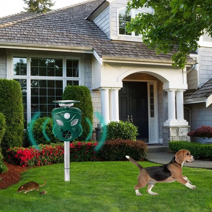 Solar Animal Repeller with Ultrasonic Output and LED Lights