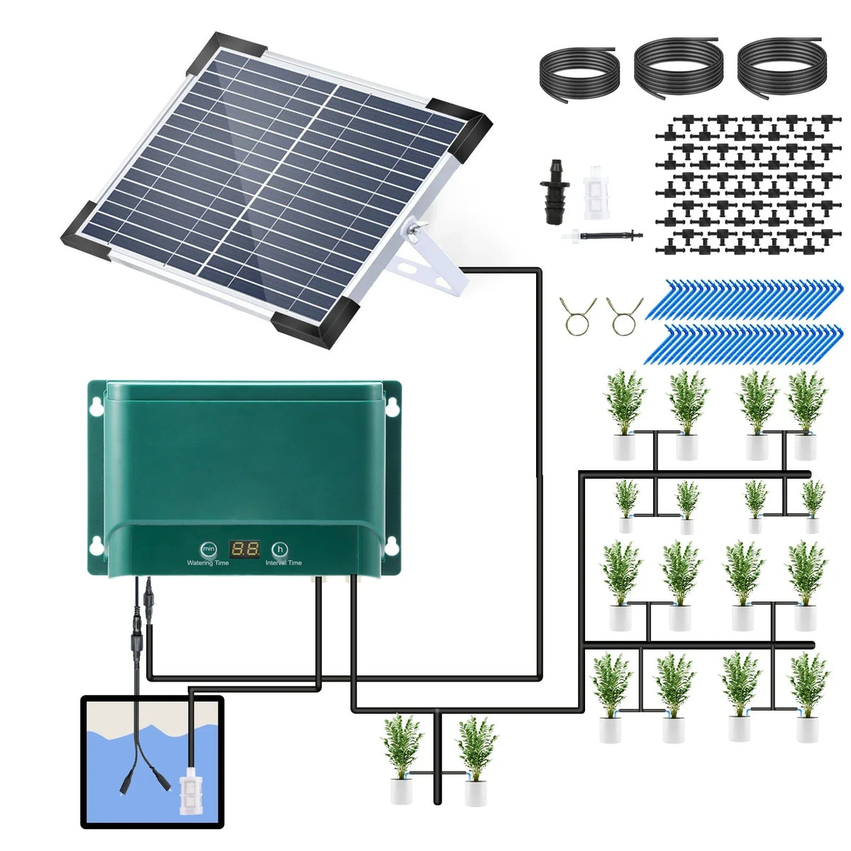 Solar Drip Irrigation Kit with 30 Watering Modes and 7 Timers