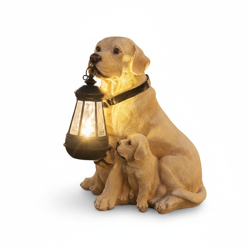 Solar Garden Dog Statue with LED Lantern, Outdoor Resin Figurine
