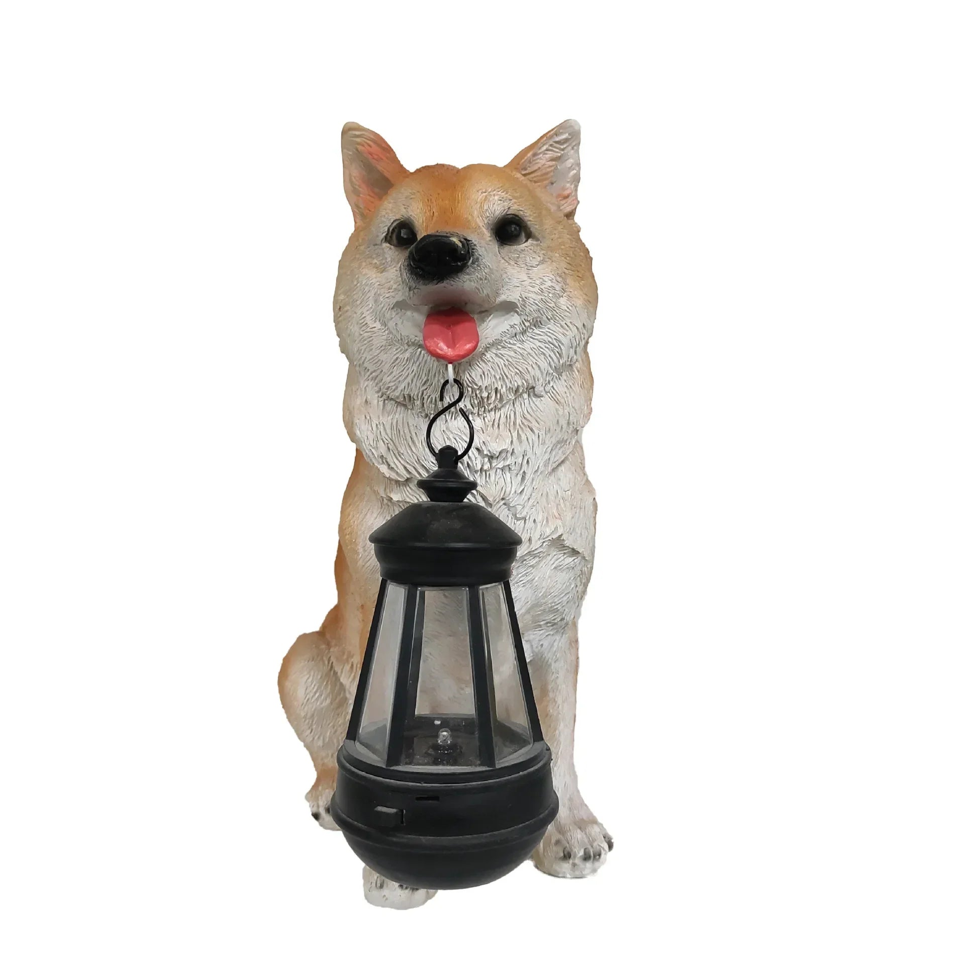 Solar Garden Dog Statue with LED Lantern, Outdoor Resin Figurine