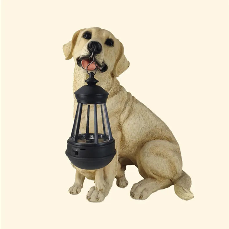 Solar Garden Dog Statue with LED Lantern, Outdoor Resin Figurine