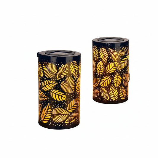 Solar Garden Lantern Outdoor with Leaf Pattern Shadow Projection Set of 2