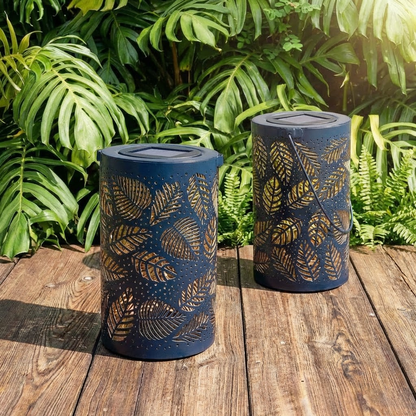 Solar Garden Lantern Outdoor with Leaf Pattern Shadow Projection Set of 2