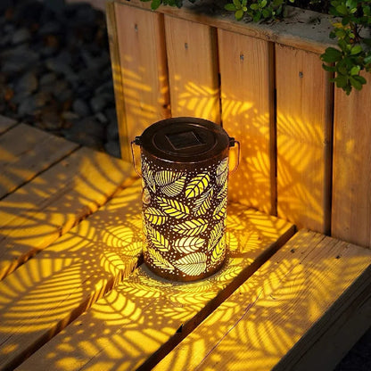 Solar Garden Lantern Outdoor with Leaf Pattern Shadow Projection Set of 2