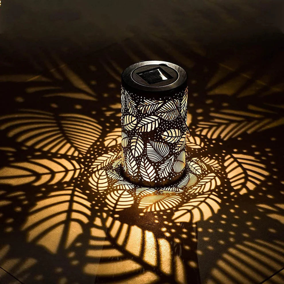 Solar Garden Lantern Outdoor with Leaf Pattern Shadow Projection Set of 2