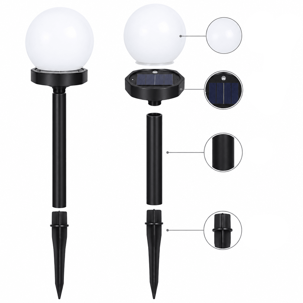 Solar Garden Lights with Round White Globe Shades, Set of 3 with Ground Stakes