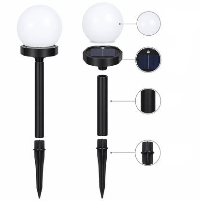Solar Garden Lights with Round White Globe Shades, Set of 3 with Ground Stakes