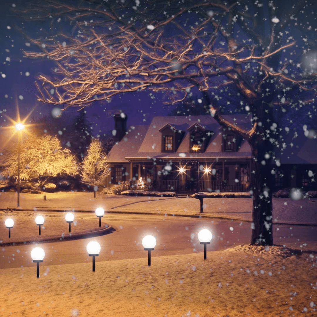 Solar Garden Lights with Round White Globe Shades, Set of 3 with Ground Stakes