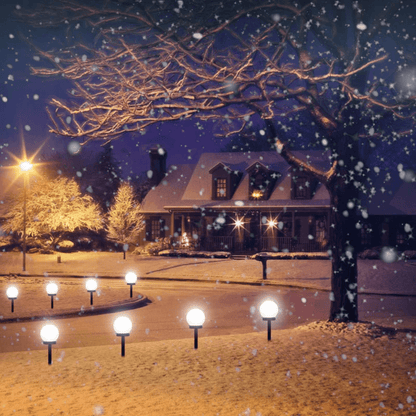 Solar Garden Lights with Round White Globe Shades, Set of 3 with Ground Stakes