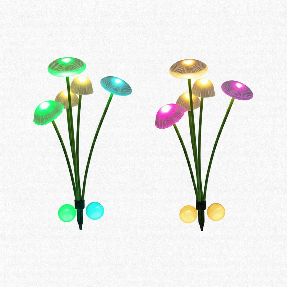 Solar Mushroom Garden Lights with 6 Swaying LED Heads, Outdoor Stake Lights 2-Pack