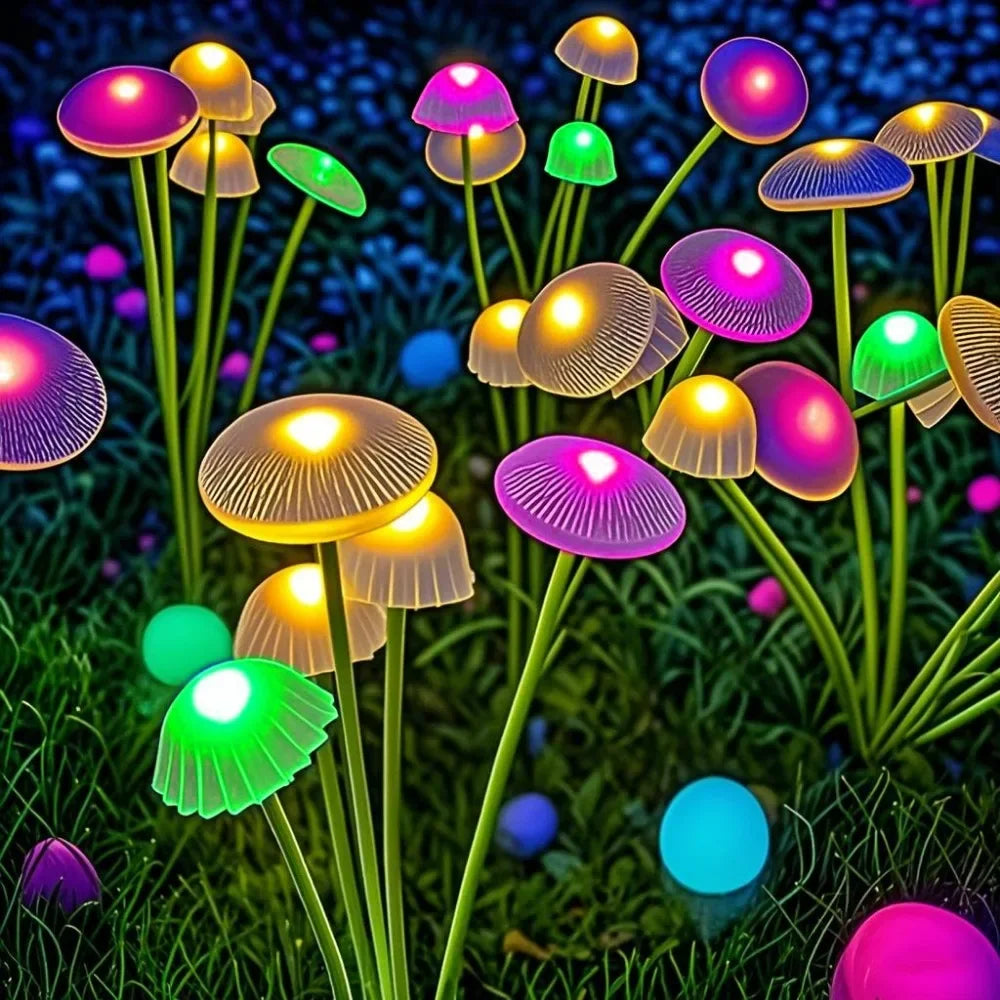 Solar Mushroom Garden Lights with 6 Swaying LED Heads, Outdoor Stake Lights 2-Pack