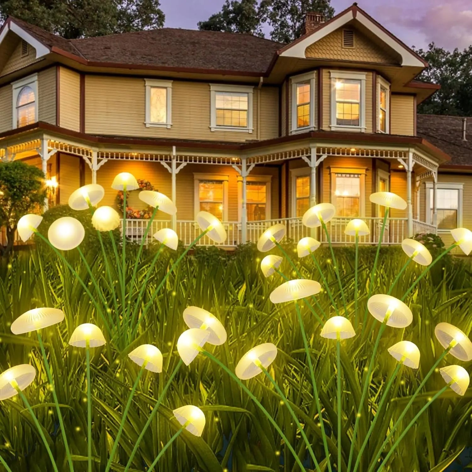 Solar Mushroom Garden Lights with 6 Swaying LED Heads, Outdoor Stake Lights 2-Pack