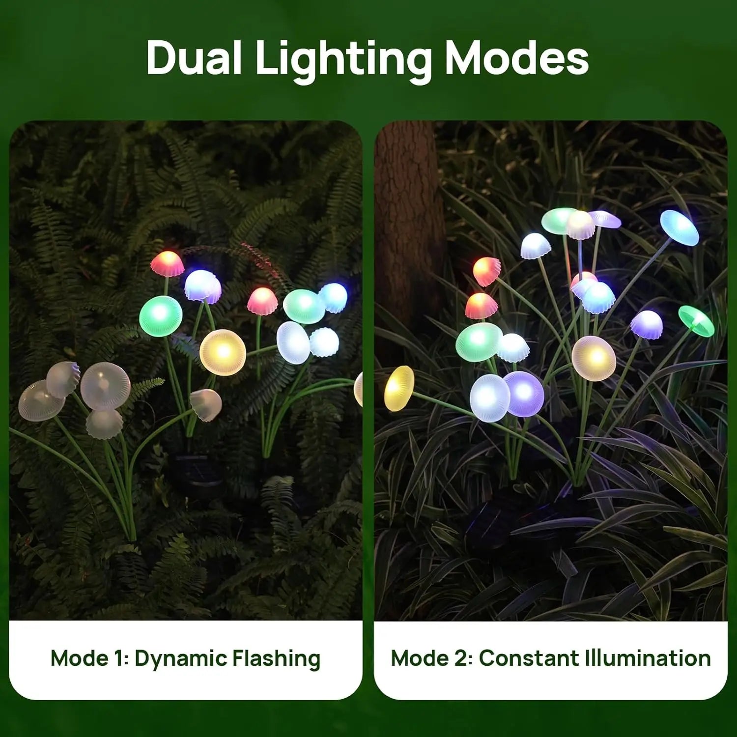 Solar Mushroom Garden Lights with 6 Swaying LED Heads, Outdoor Stake Lights 2-Pack