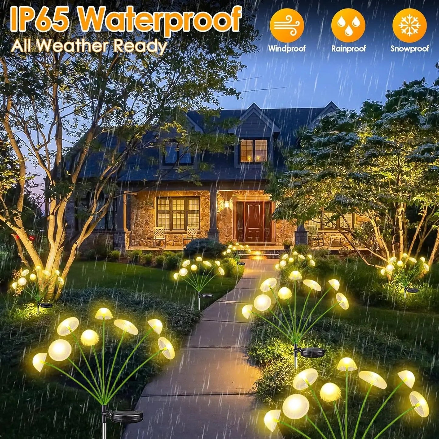 Solar Mushroom Garden Lights with 6 Swaying LED Heads, Outdoor Stake Lights 2-Pack