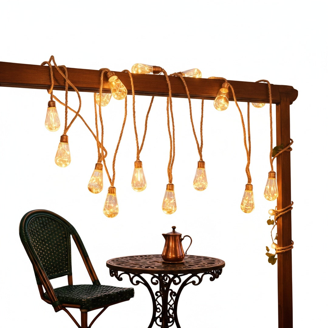 Solar Outdoor String Lights with Edison Bulbs and Rope Cable
