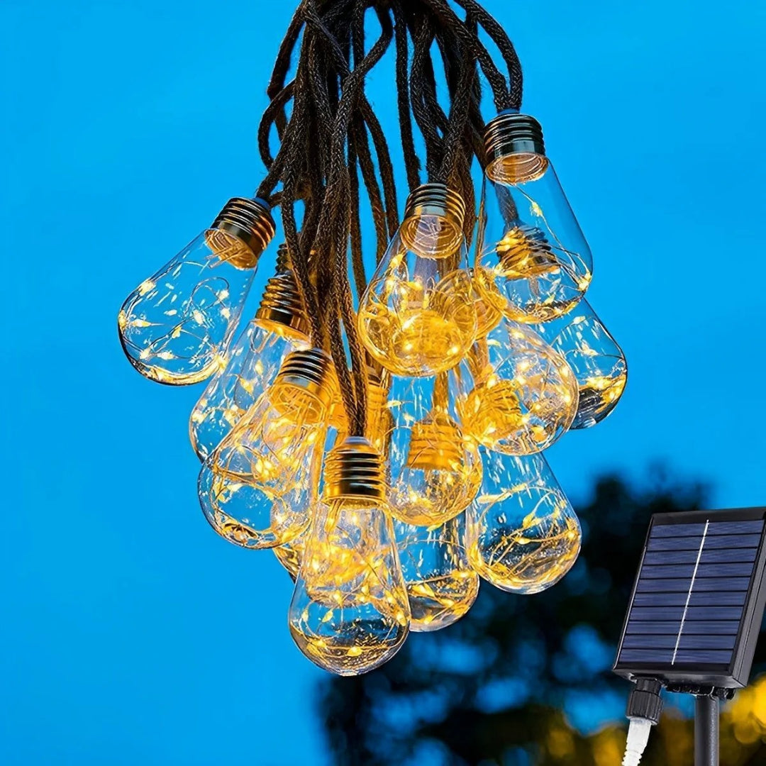 Solar Outdoor String Lights with Edison Bulbs and Rope Cable