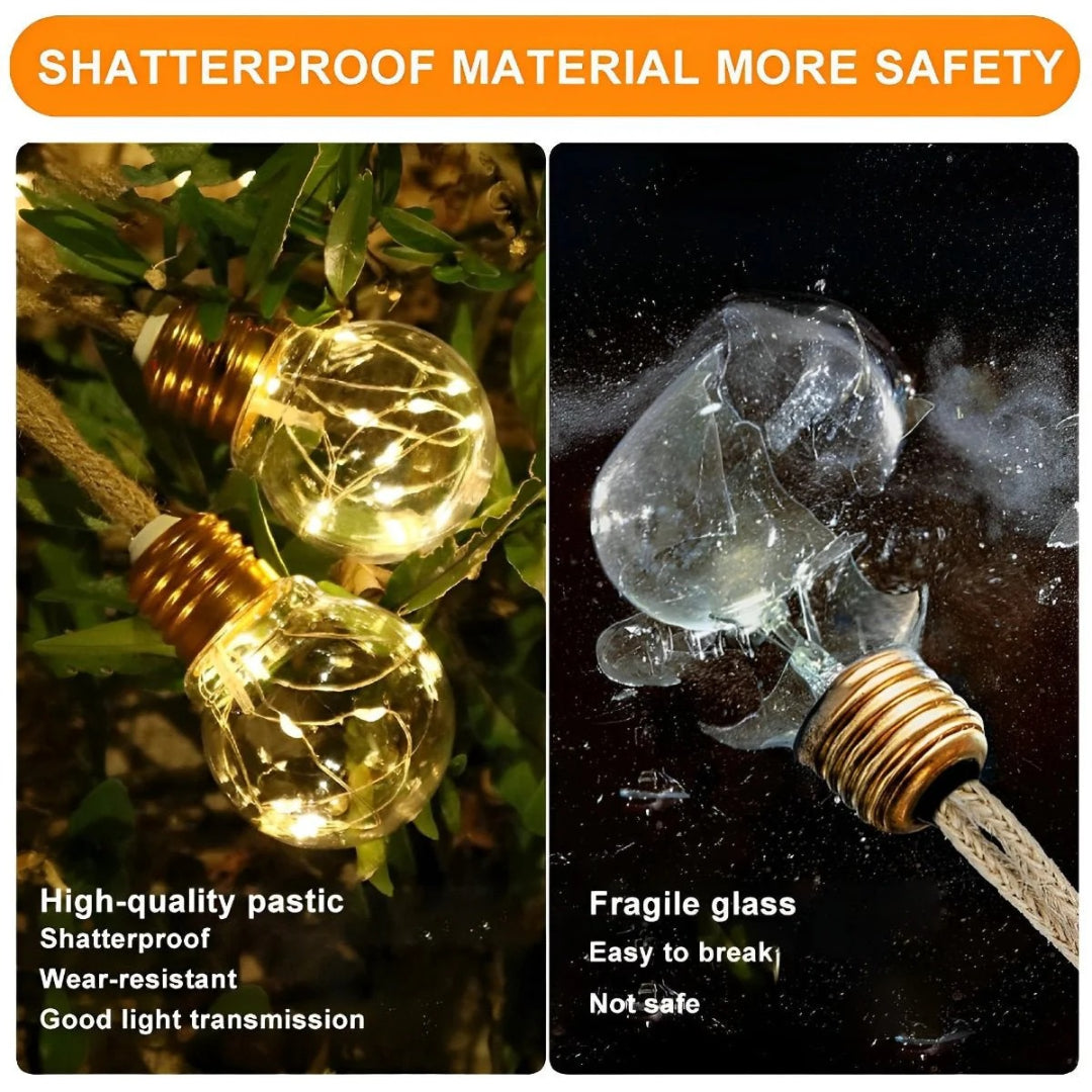 Solar Outdoor String Lights with Edison Bulbs and Rope Cable