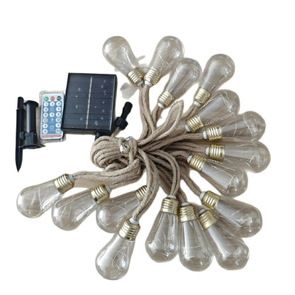 Solar Outdoor String Lights with Edison Bulbs and Rope Cable