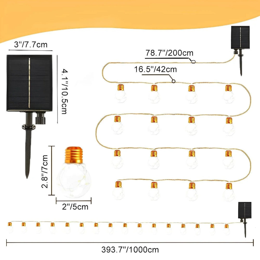 Solar Outdoor String Lights with Edison Bulbs and Rope Cable