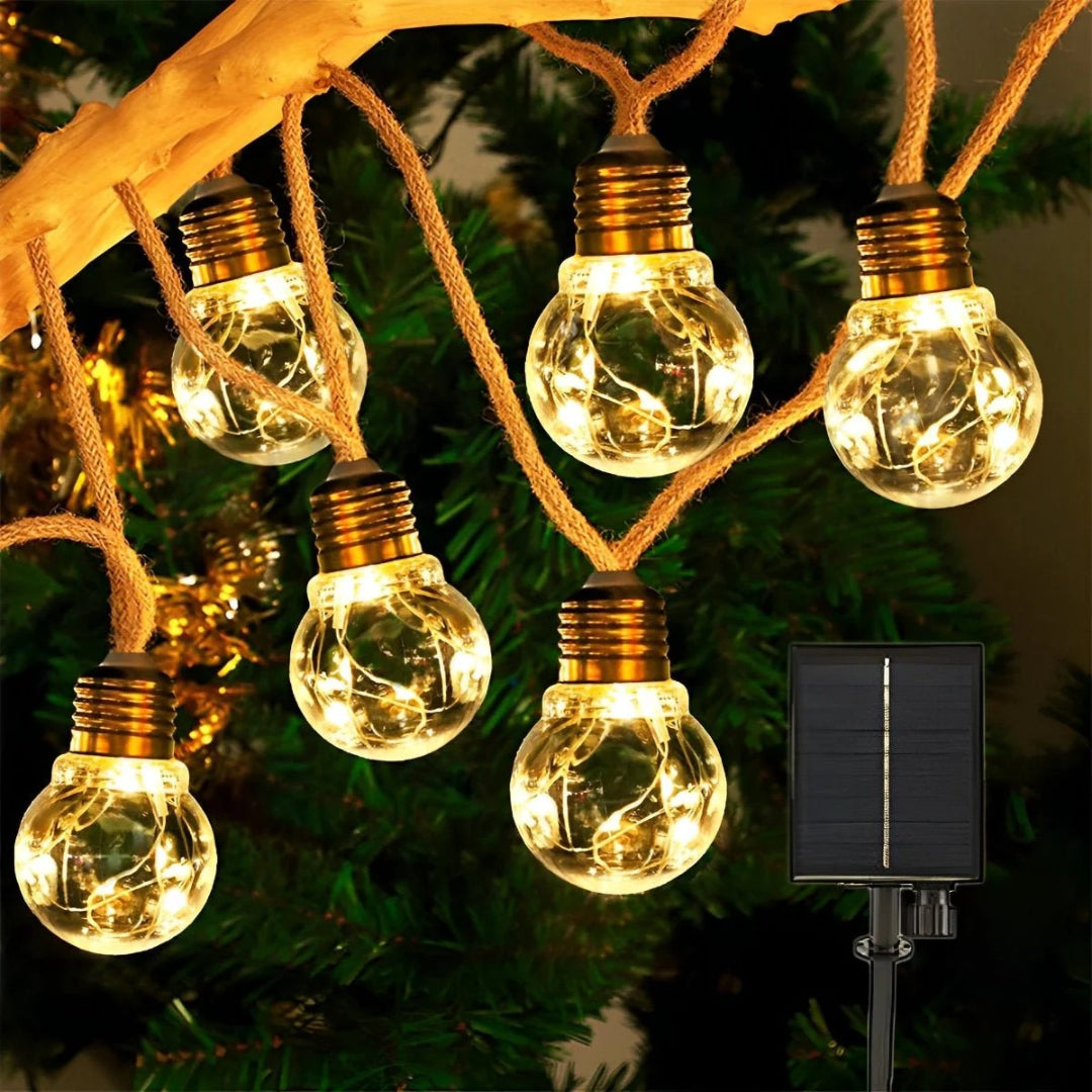 Solar Outdoor String Lights with Edison Bulbs and Rope Cable