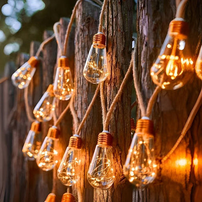 Solar Outdoor String Lights with Edison Bulbs and Rope Cable