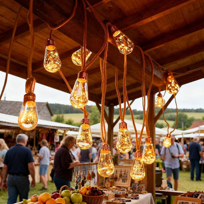 Solar Outdoor String Lights with Edison Bulbs and Rope Cable