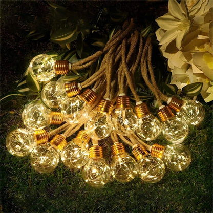 Solar Outdoor String Lights with Edison Bulbs and Rope Cable