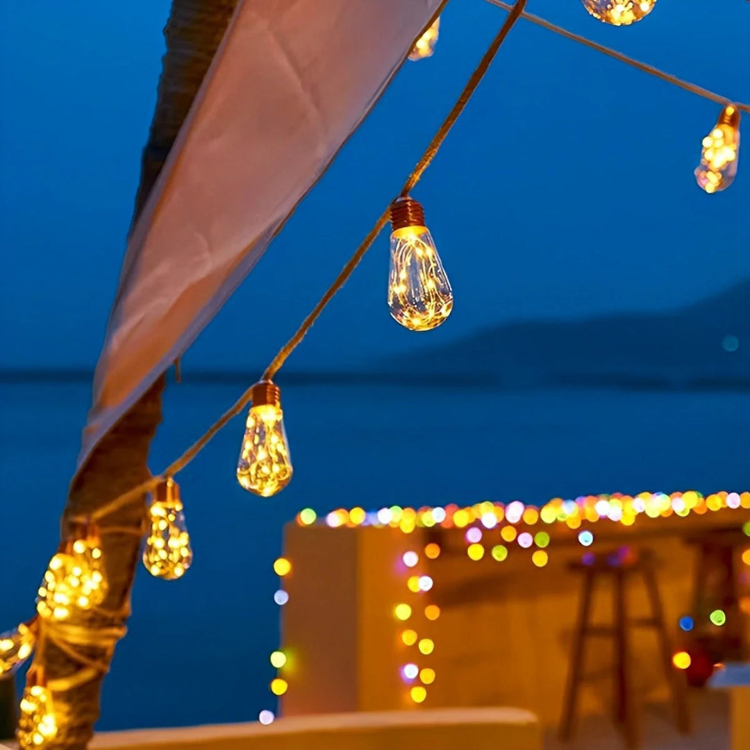 Solar Outdoor String Lights with Edison Bulbs and Rope Cable