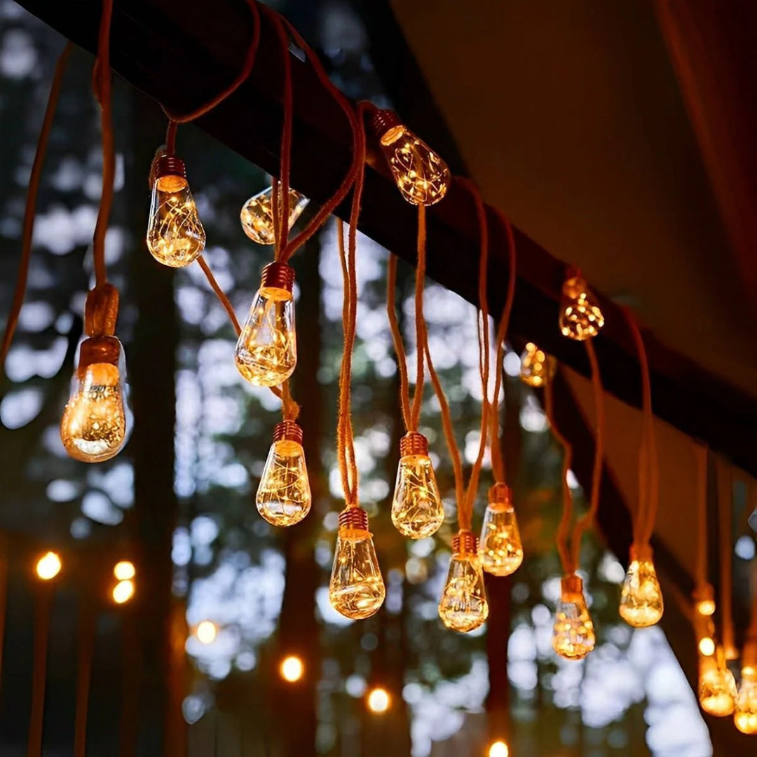 Solar Outdoor String Lights with Edison Bulbs and Rope Cable