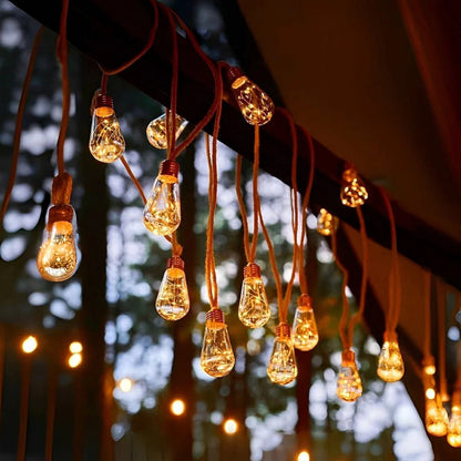 Solar Outdoor String Lights with Edison Bulbs and Rope Cable