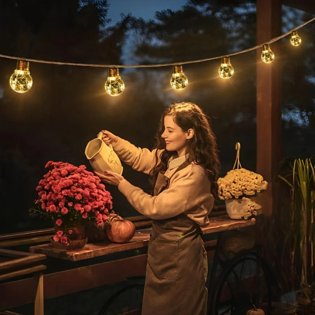 Solar Outdoor String Lights with Edison Bulbs and Rope Cable