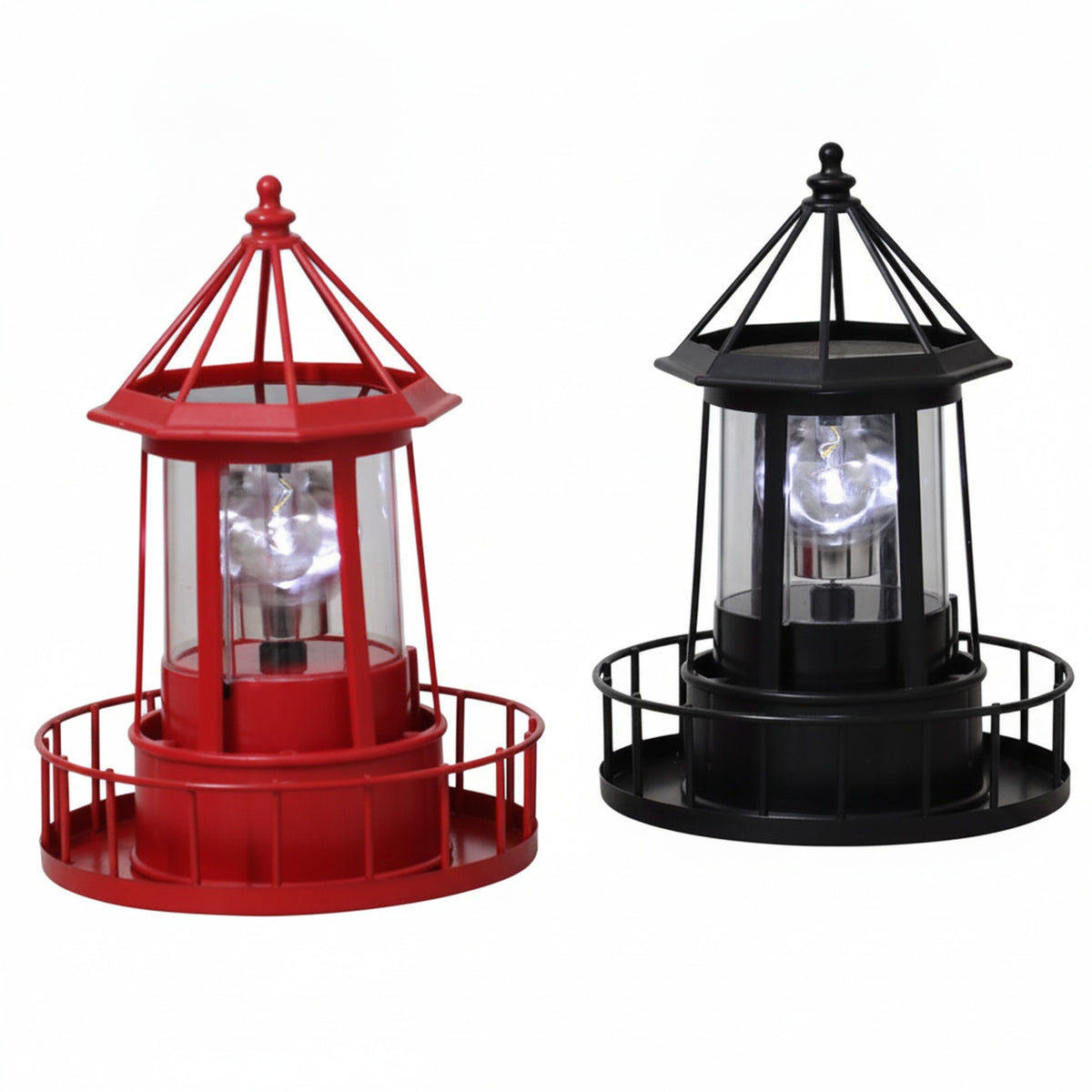 Solar Powered Lighthouse Table Lamp with Rotating LED and On/Off Switch