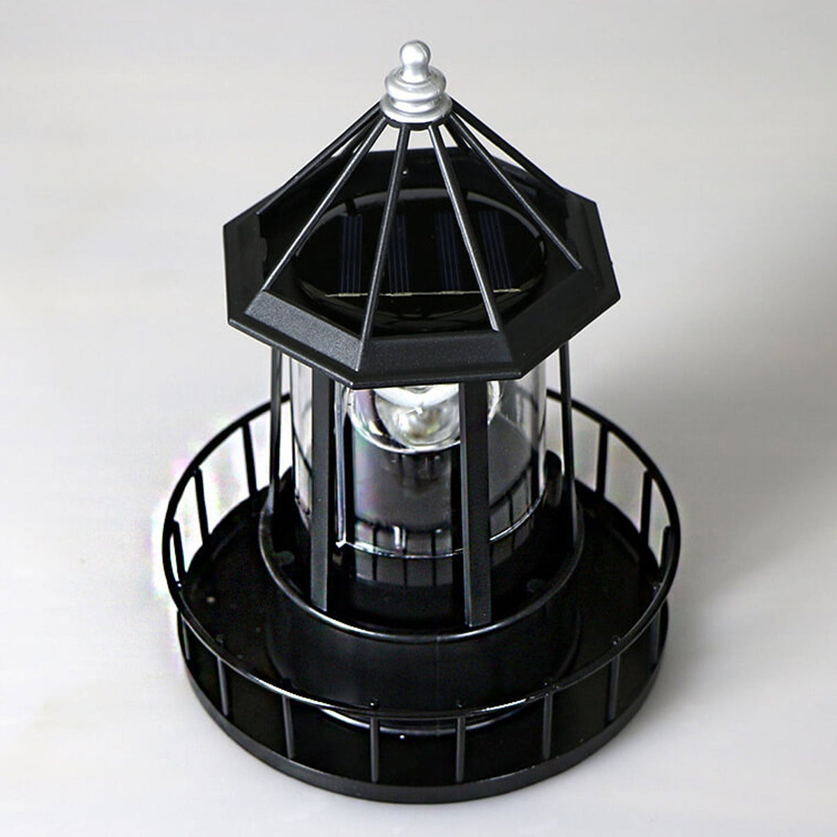 Solar Powered Lighthouse Table Lamp with Rotating LED and On/Off Switch