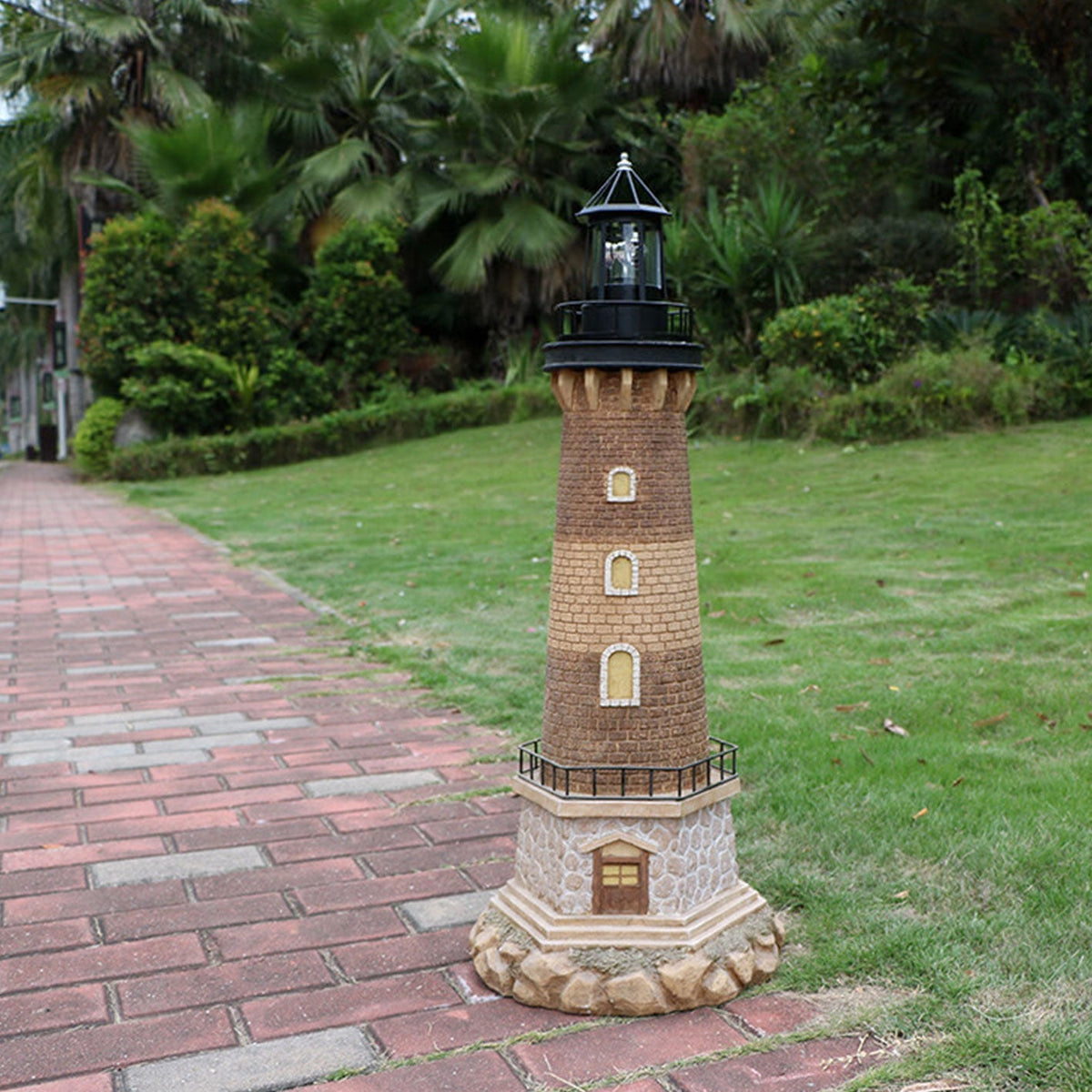 Solar Powered Lighthouse Table Lamp with Rotating LED and On/Off Switch